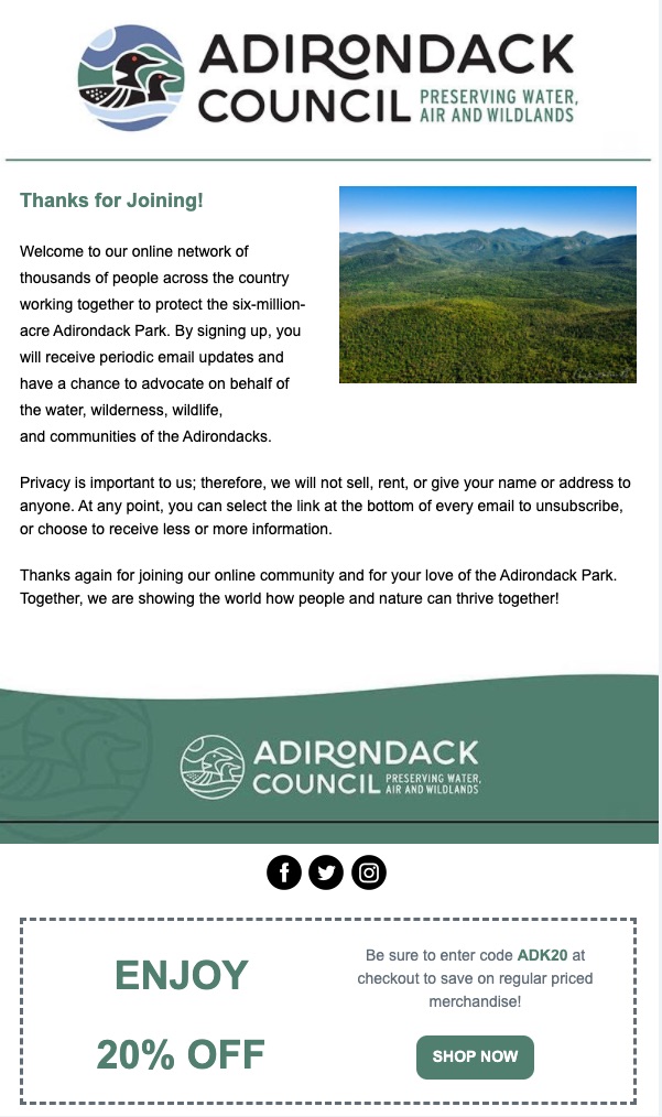 Adirondack Council nonprofit newsletter welcome