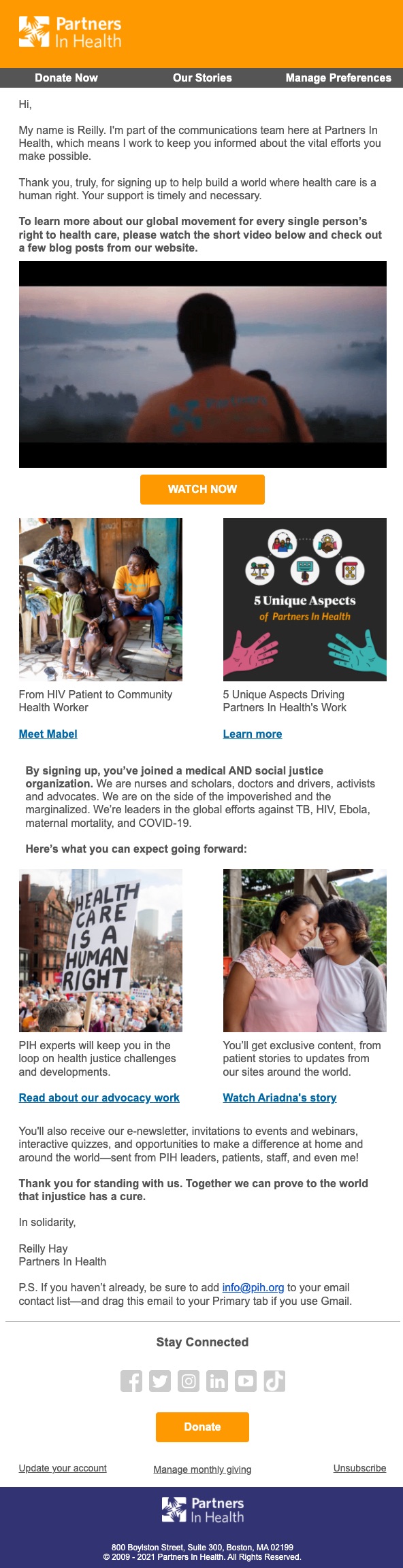 Partners in Health nonprofit newsletter welcome