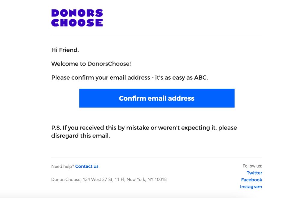 Donors Choose email message