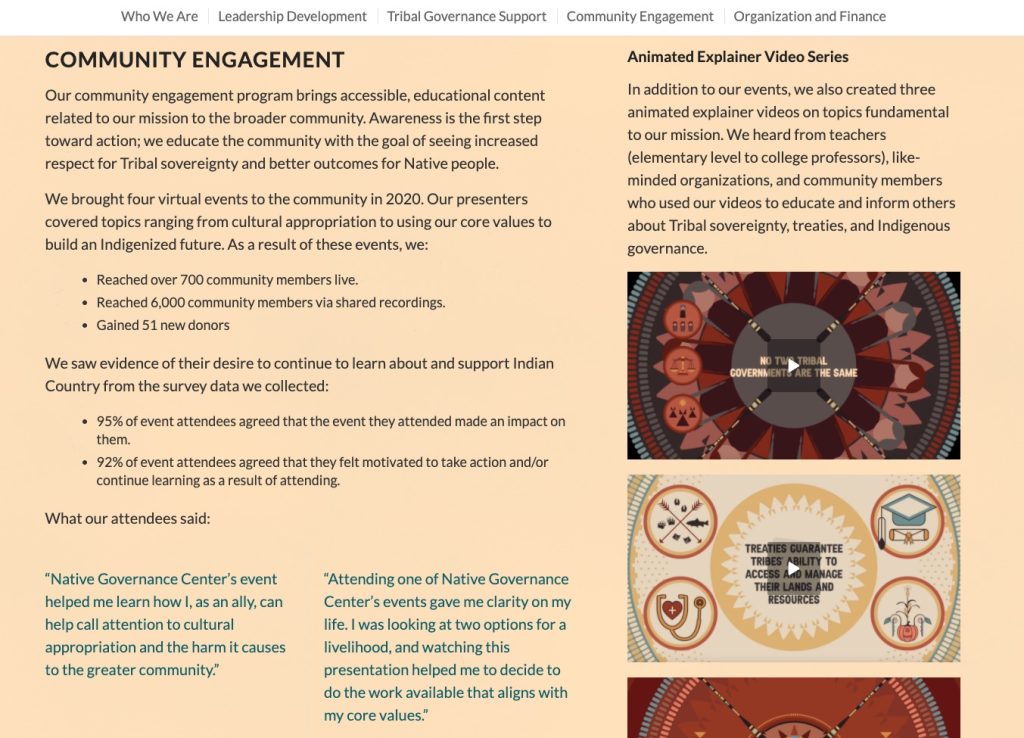 Explainer videos - Native Governance Center Nonprofit Impact Report 2020