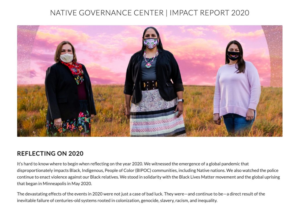 Native Governance Center Nonprofit Impact Report 2020 cover