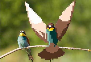 pixel birds in a V formation