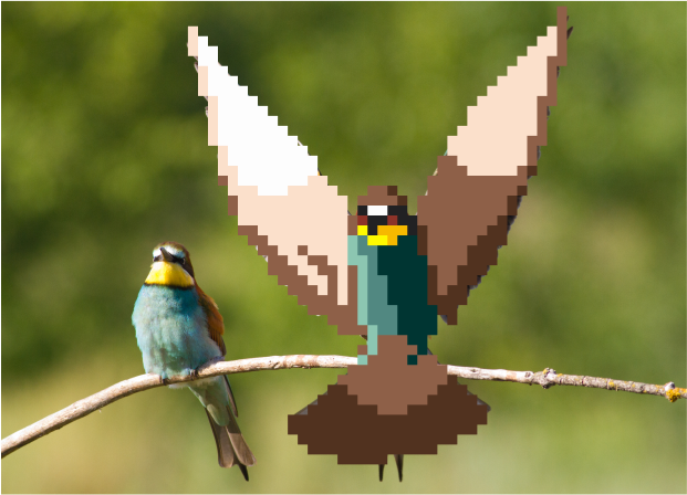pixel bird next to a normal bird