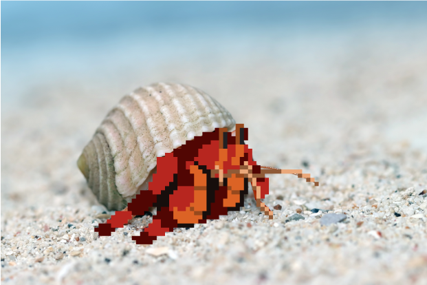 pixel hermit crab on sand