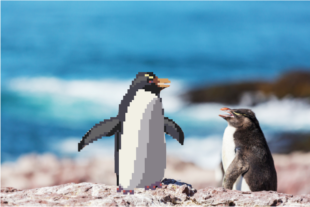 pixel penguin on land